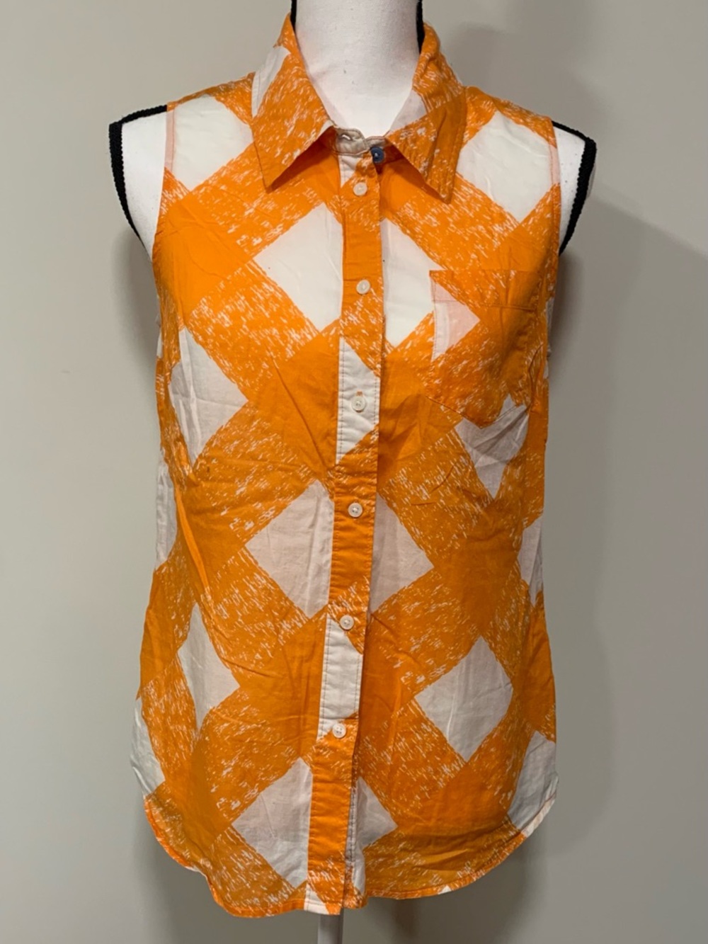 Boden Sleeveless Button Blouse Orange Natural Cotton US 8 Camp Vacation
